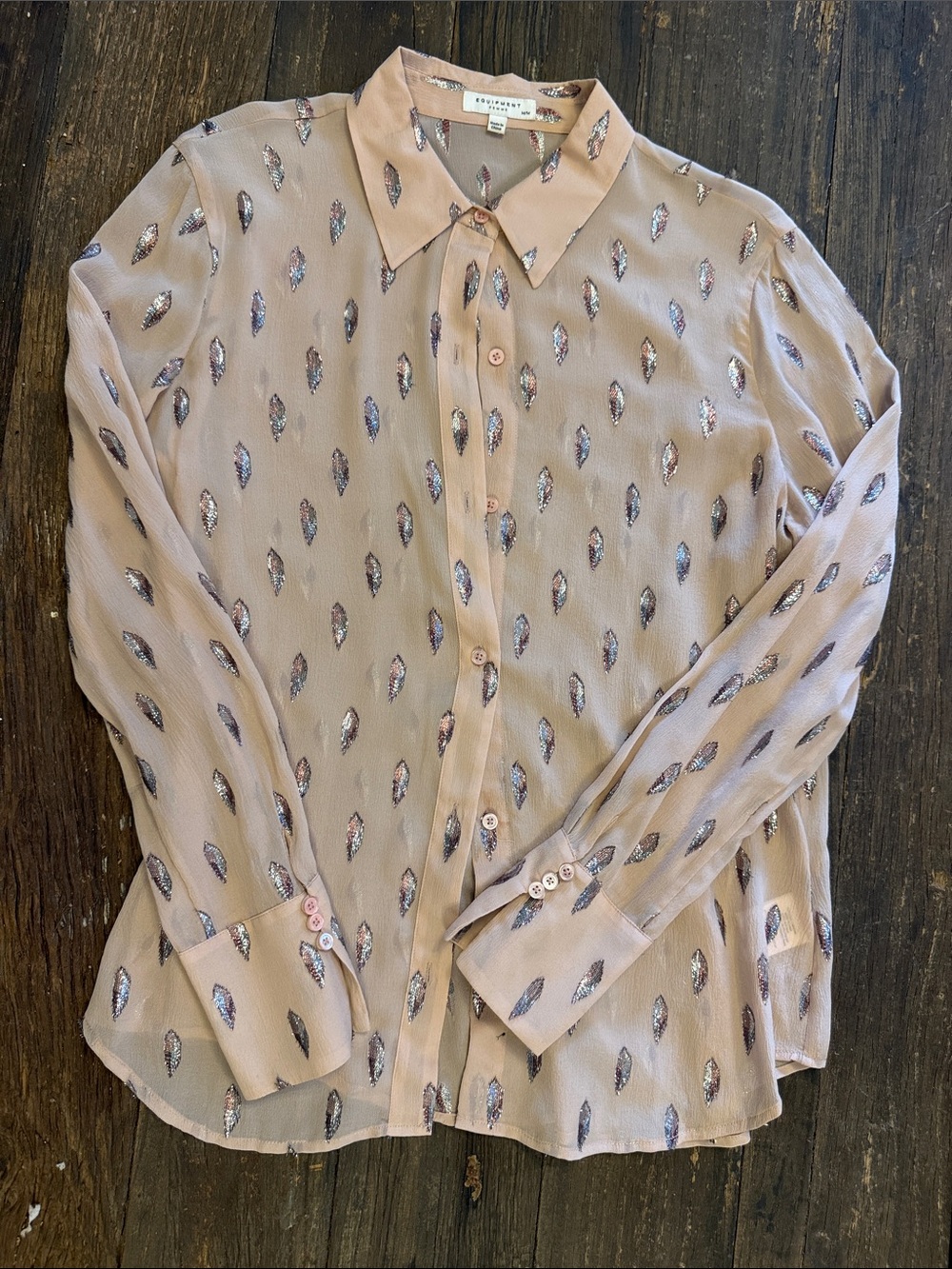 Equipment Pale Pink Feather-Print Button-Up Blouse